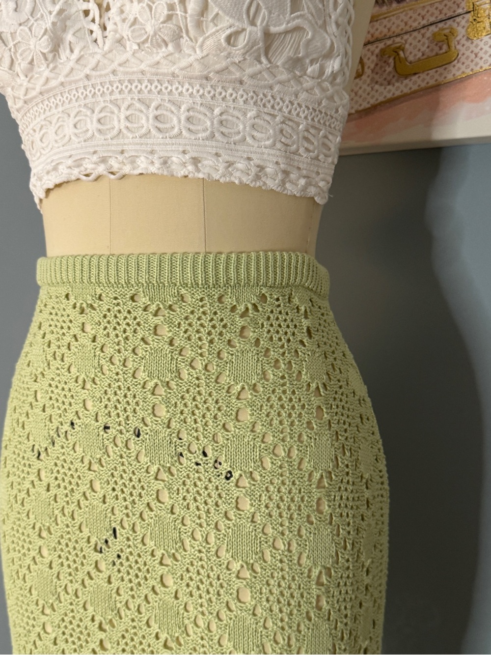 188 • Mermaid Crochet Maxi Skirt | Avocado Green Maxi Skirt - Picture 5 of 6